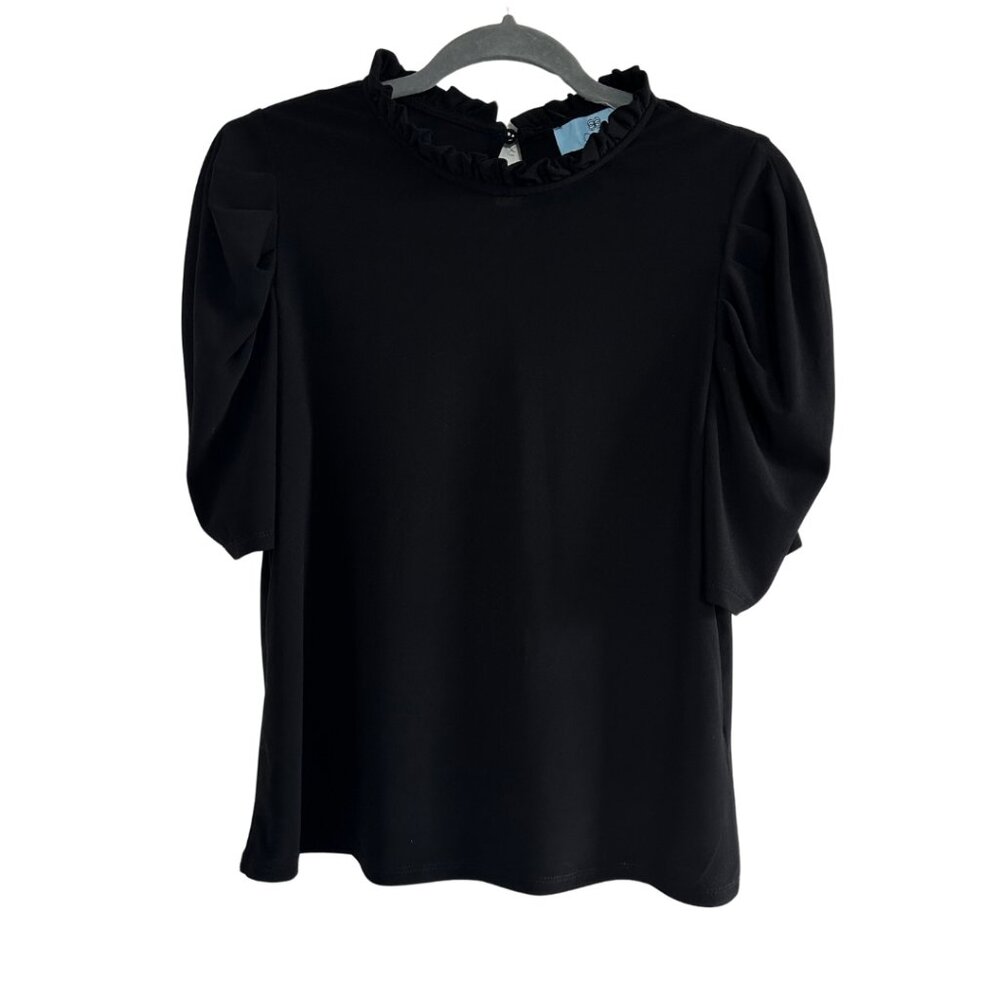 CeCe Black Rouched Sleeve Top Medium